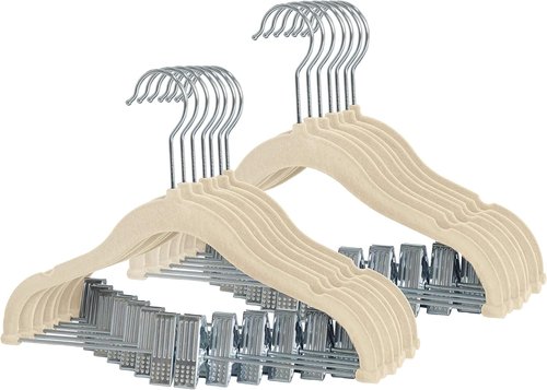 Finnhomy Velvet Non-Slip Baby & Kids Clothes Hangers - 20-Pack Heavy-Duty, Space-Saving Design, Beige
