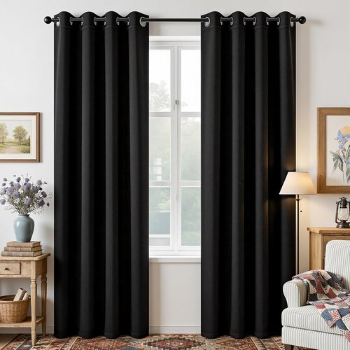 Joydeco Blackout Curtains - Thermal Insulated Room Darkening Drapes, 84 Inch, Black, 2 Panels