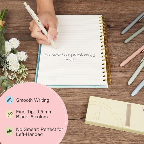 Ddaowanx Gel Pens - 6 Pcs Fine Point Black Ink Pens for Smooth Writing | Cute Office Supplies for Women