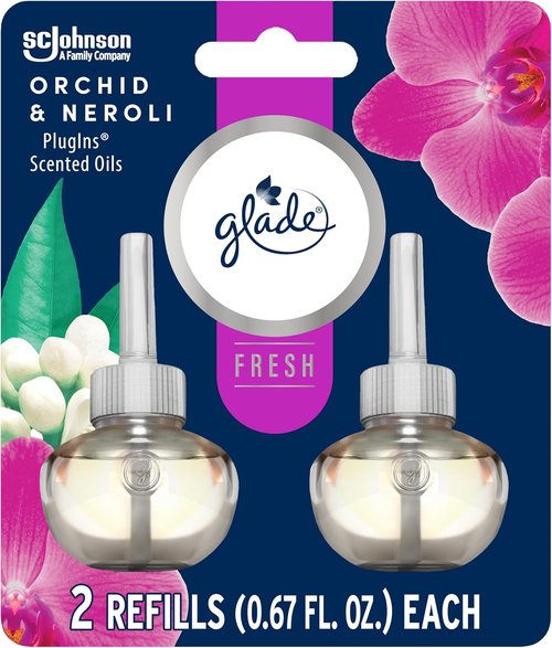 Glade PlugIns Refills Air Freshener - Orchid & Neroli Scented Essential Oils | 1.34 Fl Oz, 2 Count