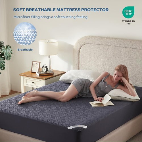BEDLORE Waterproof Mattress Protector - King Size Deep Pocket Pad for 6"-18" Depth | Soft Navy Blue Cover