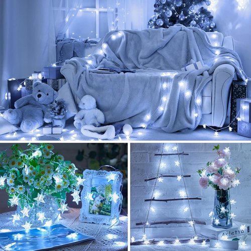 Minetom Star String Lights - 50 LED Battery Operated Fairy Lights, Waterproof 17 ft for Indoor & Outdoor Decor