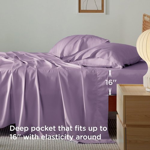 Bedsure Cooling Twin XL Sheets - Breathable Rayon from Bamboo | Soft, Deep Pocket Up to 16 Inches, Lilac