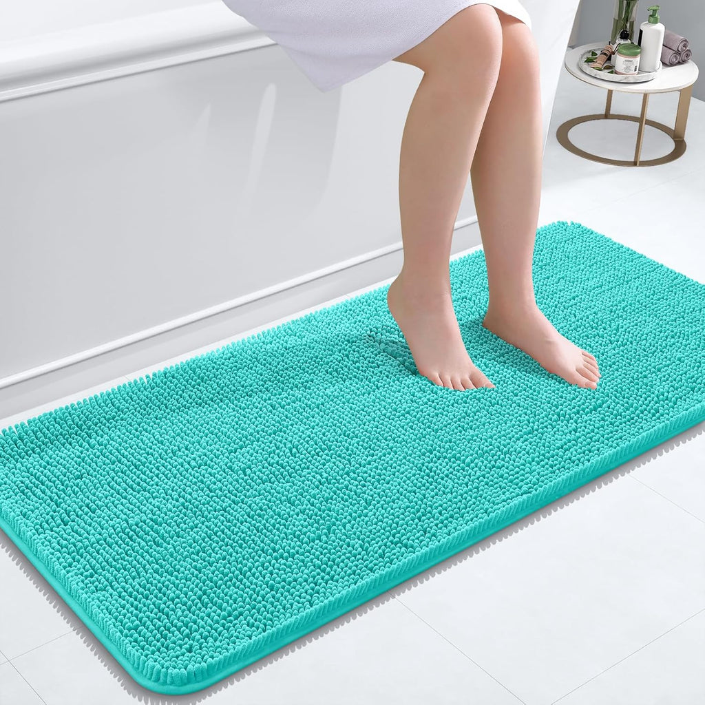 OLANLY Bathroom Runner Rugs - Extra Soft Chenille Bath Mats | Quick Dry, Machine Washable, Teal - 47x20 Inches