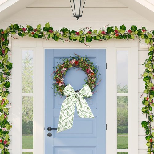 JarThenaAMCS Floral Wreath Sash - Spring Green Ribbon Bow Accessories for Home Decor | 55.1 x 5.1 Inch