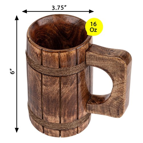 GoCraft Handmade Wooden Beer Mug – Burnt Wood Finish – Classic Tankard Drinking Stein – Perfect for Camping, Travel, Outdoor Use – Tea & Coffee Mug with Handle – Great Gift for Men