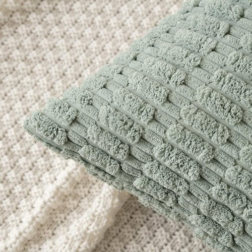 MIULEE Decorative Lumbar Throw Pillow Covers - Soft Boho Striped Design | 20x12 Inch Greyish Green