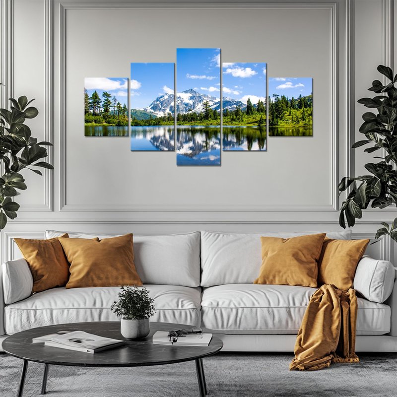 North Cascade Wall Art National Park Wall Decor Washington State Mountains Picture Lake Landscape Painting Nature Poster Framed Home Living Room Decoration(60''Wx32''H)