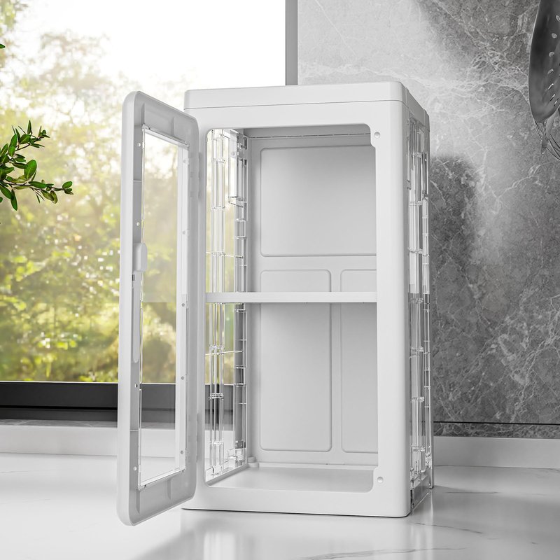 LXSJCYGJ 2-Tier Tall Narrow Storage Cabinet,Narrow Bathroom Storage Cabinet with Transparent Doors and Movable Wheels,Suitable for Small Spaces, Bathrooms, Kitchens, White (9.8x11.8x34.6)