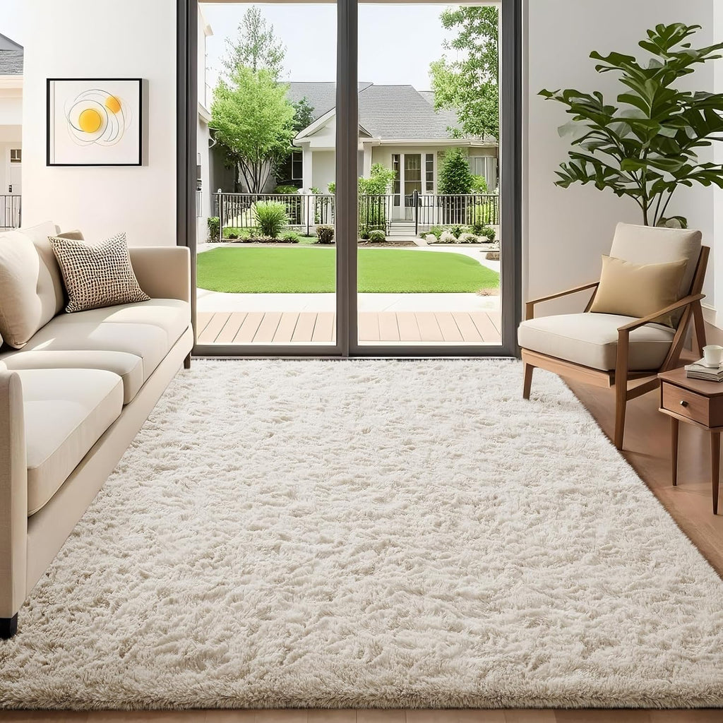 Ophanie 5x7 Ivory Area Rug - Fluffy Shag Soft Plush Carpet for Living Room & Nursery Decor