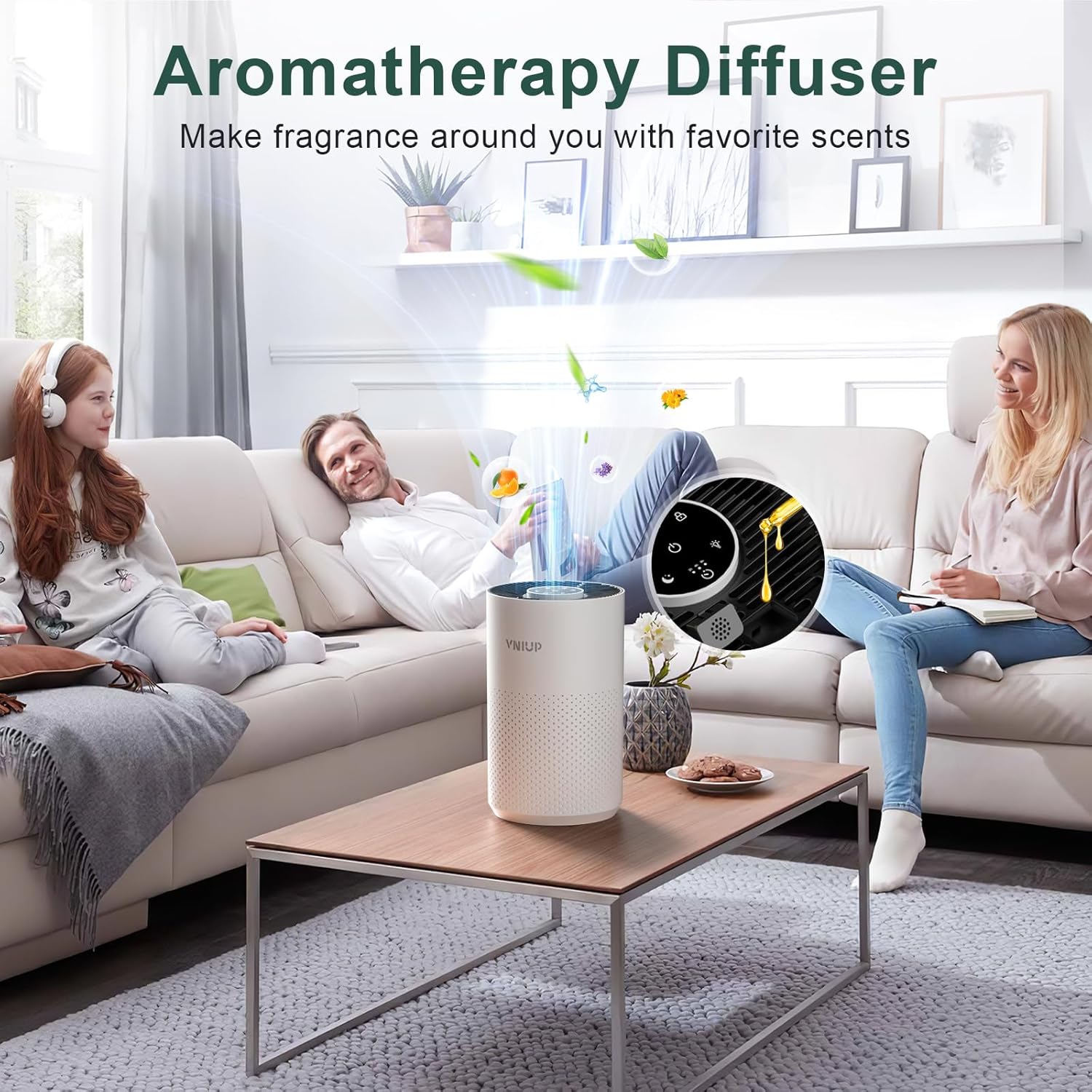 Vniup H14 True HEPA Air Purifier - Effective Odor & Dust Removal for Bedrooms Up to 1350 ft² | Fragrance & Sleep Modes