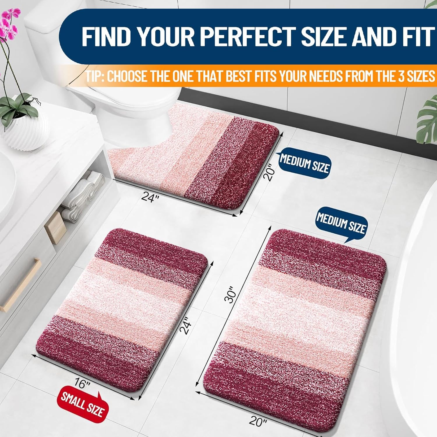 OLANLY Bathroom Rugs - Extra Soft Microfiber Bath Mat with Rubber Backing | Quick Dry, Machine Washable, 30x20, Red