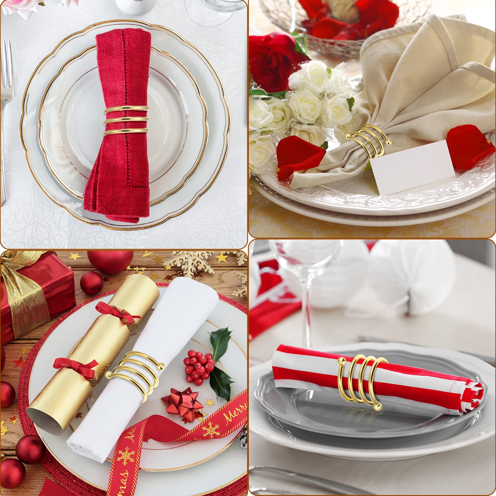 Lounsweer 100 Pcs Gold Napkin Rings Metal Round Holders Buckles for Napkins Weddings Table Serviette Receptions Banquet Birthday Christmas Party Decorations(Spiral)