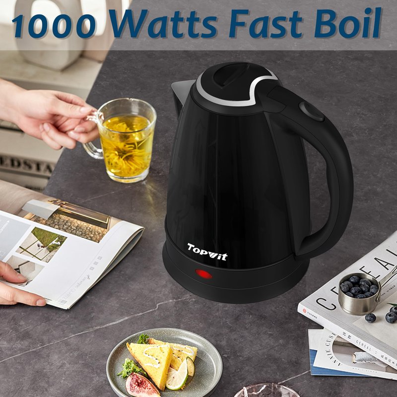 TOPWIT Electric Kettle, 2.0L Hot Water Kettle Electric, BPA-Free Stainless Steel Tea Kettle, Electric Kettles for Boiling Water with Fast Boil, Auto Shut-Off & Boil Dry Protection, Black, 200B-SSB