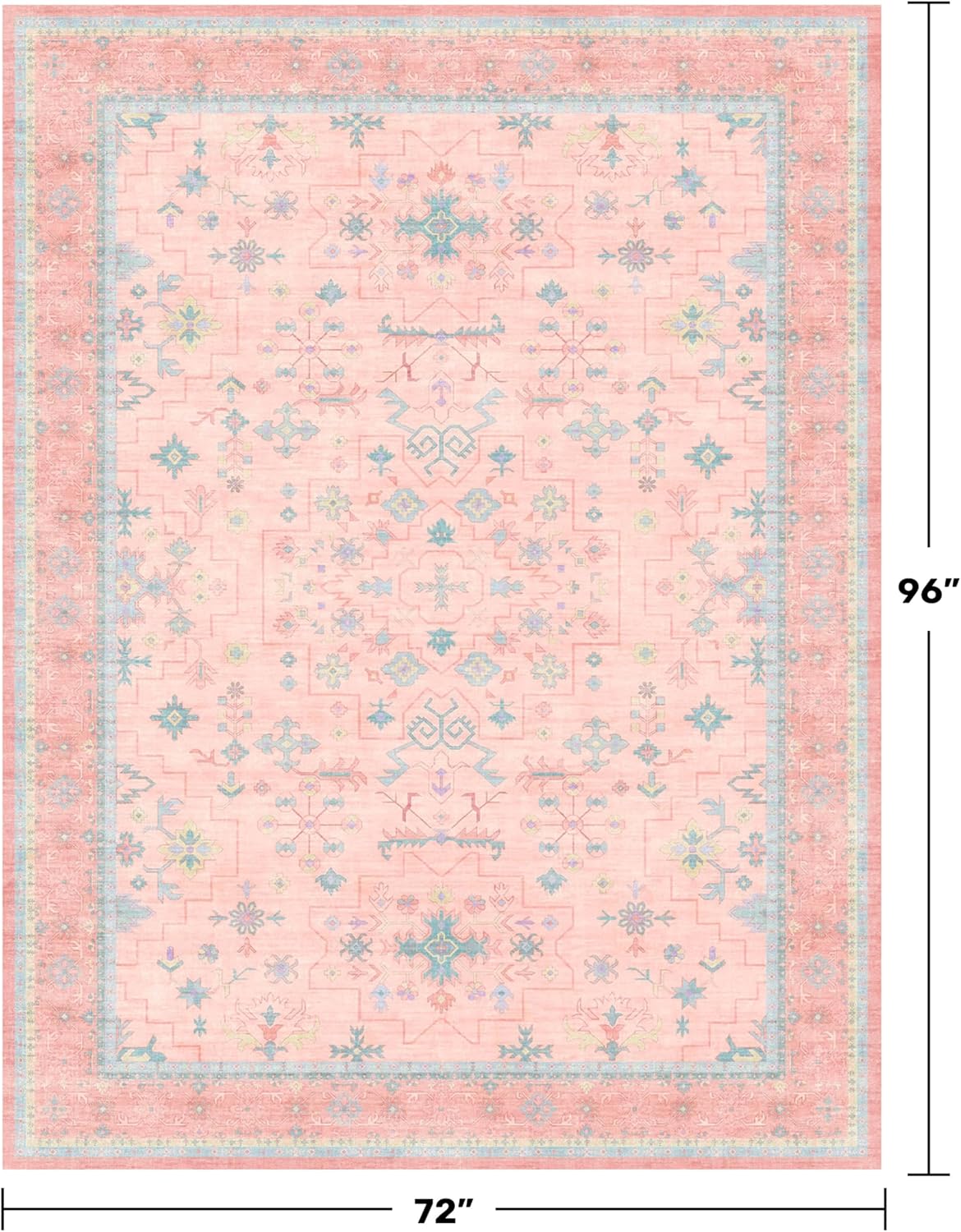 Skiennix Boho Area Rug - Washable Pink & Blue Floral Design | 6x8 Soft Non-Slip Carpet for Kids' Rooms