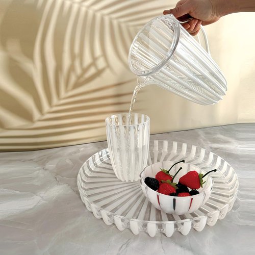GUZZINI Dolcevita 12" Round Tray - Mother of Pearl - 100% Recycled Plastic, Centerpiece Stand for Fruits, Nuts, Plants, Decorative Platter for Ottoman, Coffee Table for Home Décor & Living Room