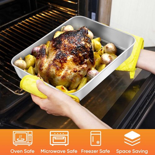 Herogo Rectangle Cake Pan Set - 9 X 12 X 2 Inch Stainless Steel Bakeware for Lasagna, Brownies & Cakes