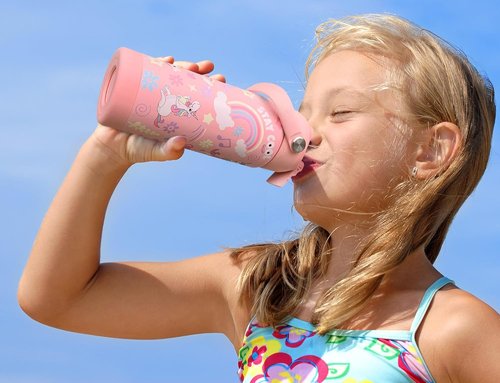 DLOCCOLD Kids Insulated Water Bottle - Leak Proof Straw Lid, Double Wall Stainless Steel, Travel Tumbler