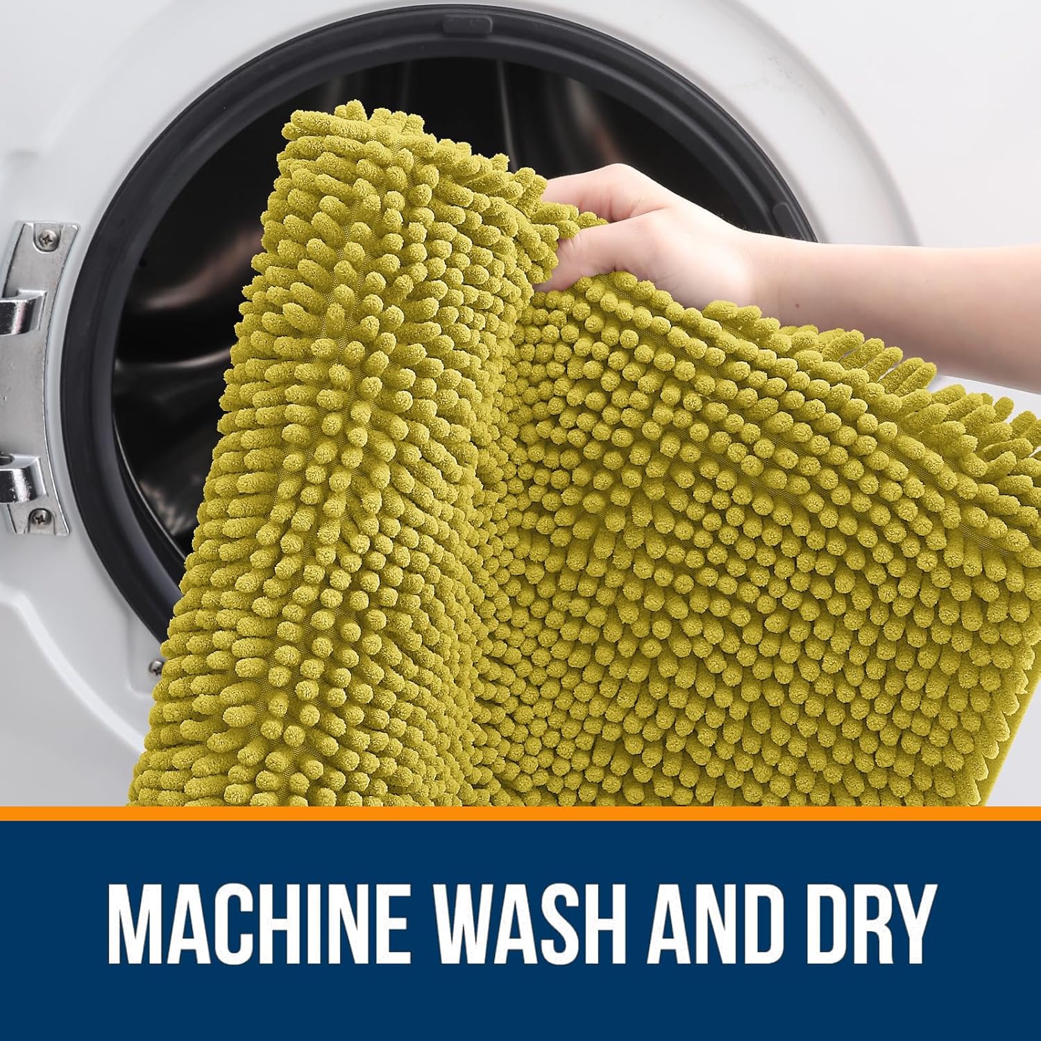 OLANLY Bathroom Rugs - Extra Soft Chenille Bath Mats with Rubber Backing | 30x20, Quick Dry, Deep Mustard