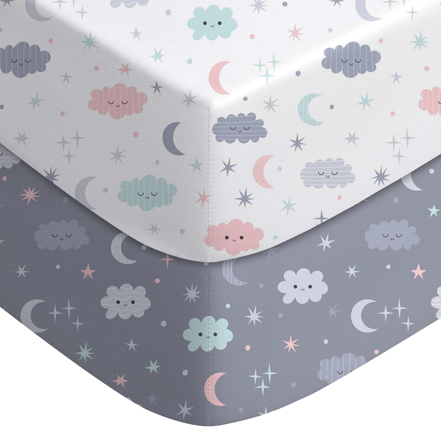 Yoofoss Fitted Pack and Play Sheets - Soft, Breathable Mini Crib Sheets 2-Pack in Cloud Color