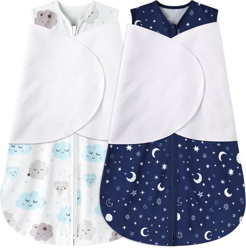 BSTOPPT Newborn Sleep Sack | 3-Way Adjustable Swaddle Blanket for 3-6 Months | 100% Rayon Cotton, TOG 0.5 - Clouds & Starry Sky