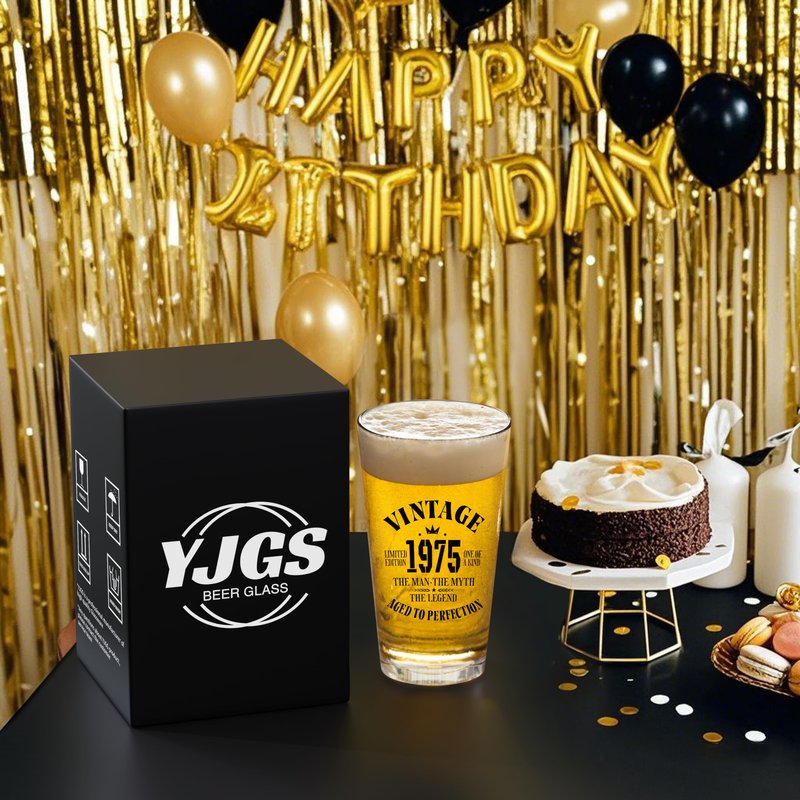 YJGS 51th Birthday Gifts for Men, 1975 Beer Glass 16oz, 51th Birthday Decorations, 51 Year Old Gifts for Men, Mens 51th Anniversary Birthday Gift Ideas, Funny Fathers Day Dad Present