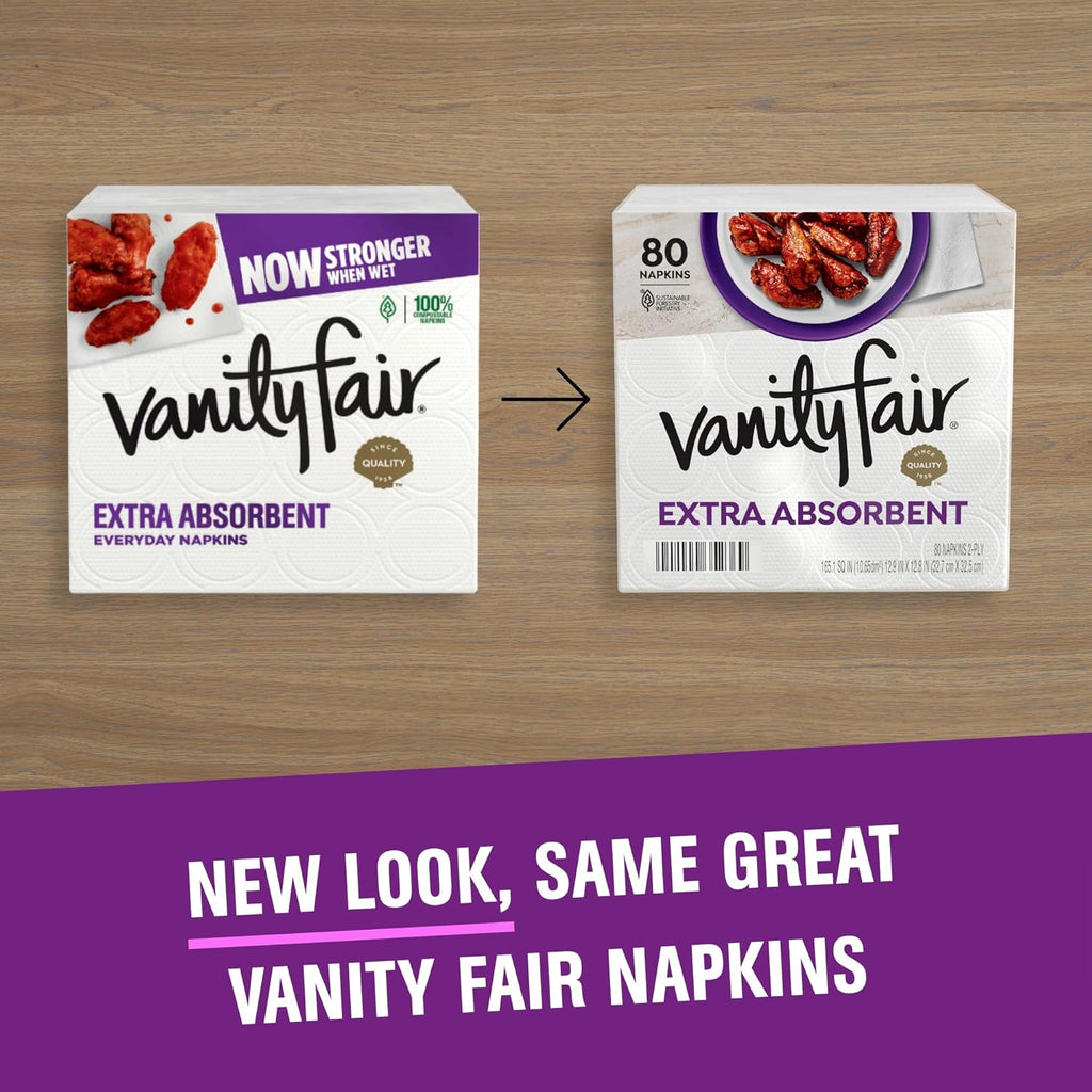 Vanity Fair Extra Absorbent Paper Napkins - Soft & Strong Disposable Napkins | 80 Count for Everyday Use