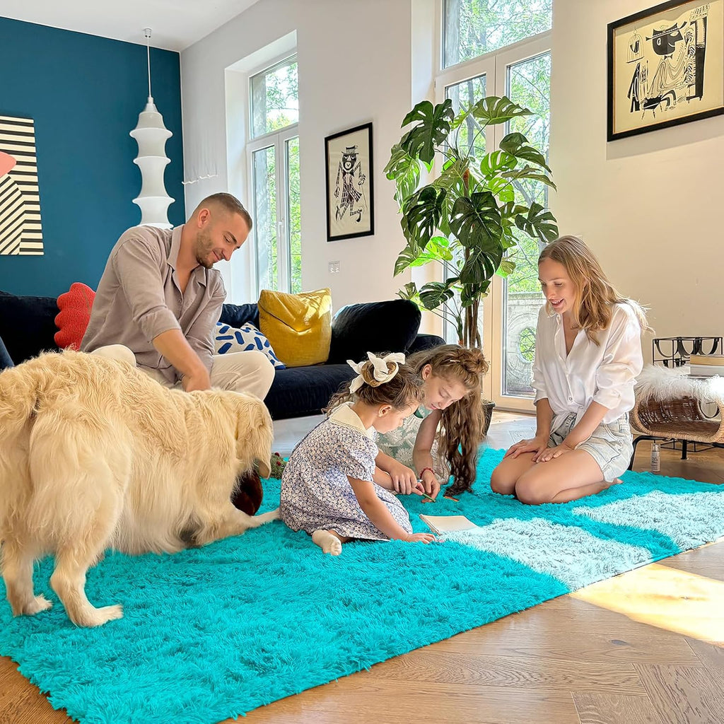 OLANLY Runner Rugs - Soft, Machine Washable Shaggy Carpet for Hallway & Bedroom | Teal Blue, 2x6 ft