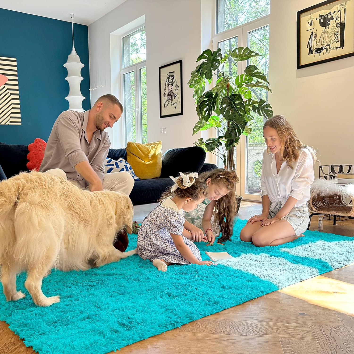 OLANLY Runner Rugs - Soft, Machine Washable Shaggy Carpet for Hallway & Bedroom | Teal Blue, 2x6 ft
