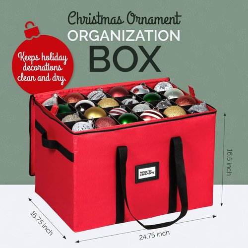 Christmas Ornament Storage Container - Large Organizer Bin with Adjustable Dividers for Up to 96 Ornaments