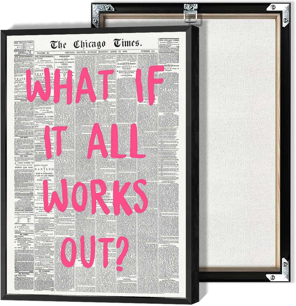 Retro Newspaper Poster - Positive Affirming Quote Canvas Wall Art by What If It All Works Out | 8x12in Framed