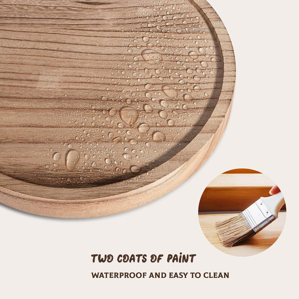Regine Switzerland Round Wooden Decorative Tray - Farmhouse Bathroom Organizer for Soap, Perfume, Candle | 10" - Brown