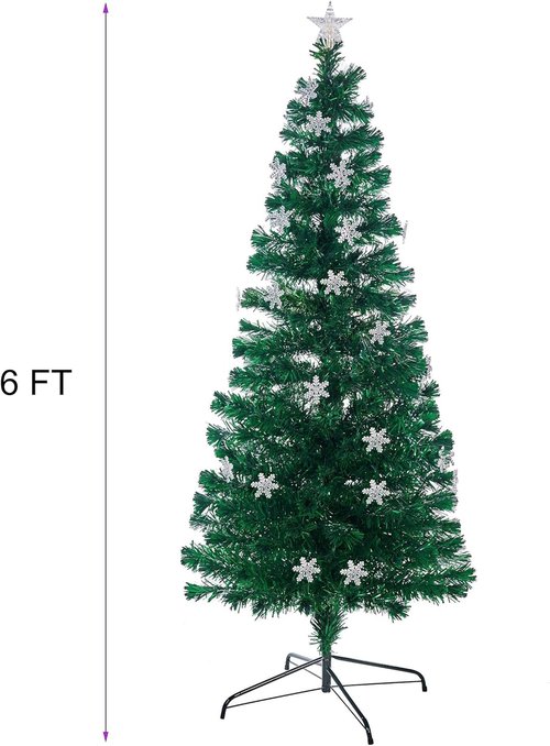 Juegoal 6 ft Pre-Lit Christmas Tree | RGB Color Changing LED Lights & Snowflakes Decor