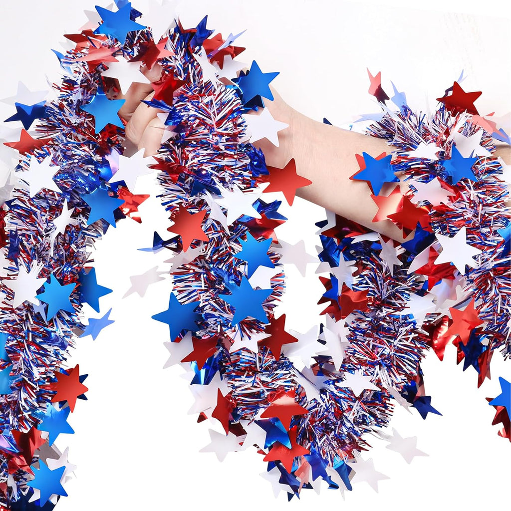 Regine Switzerland 50Ft 4th of July Garland - Glitter Tinsel Patriotic Decor for Indoor/Outdoor Celebrations