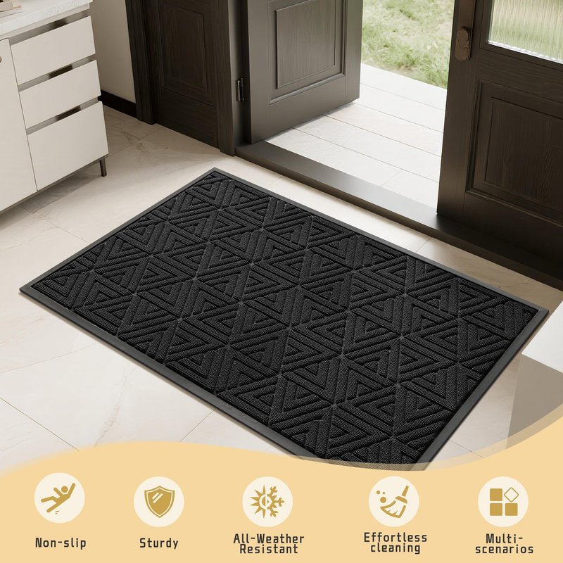 Yimobra Extra Large Door Mat 60x36, All-Weather Waterproof Non-Slip Welcome Matt Outdoor, Heavy Duty Non Slip Doormat for Entryway for Patio and Garage Indoor, Easy Clean, Black