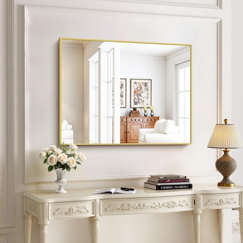 KOCUUY Gold Bathroom Mirror, 30x40 inch Brushed Gold Mirror for Over Sink, Aluminum Framed Rectangular Bathroom Mirror for Bedroom Living Room Bathroom, Hang Horizontal/Vertical