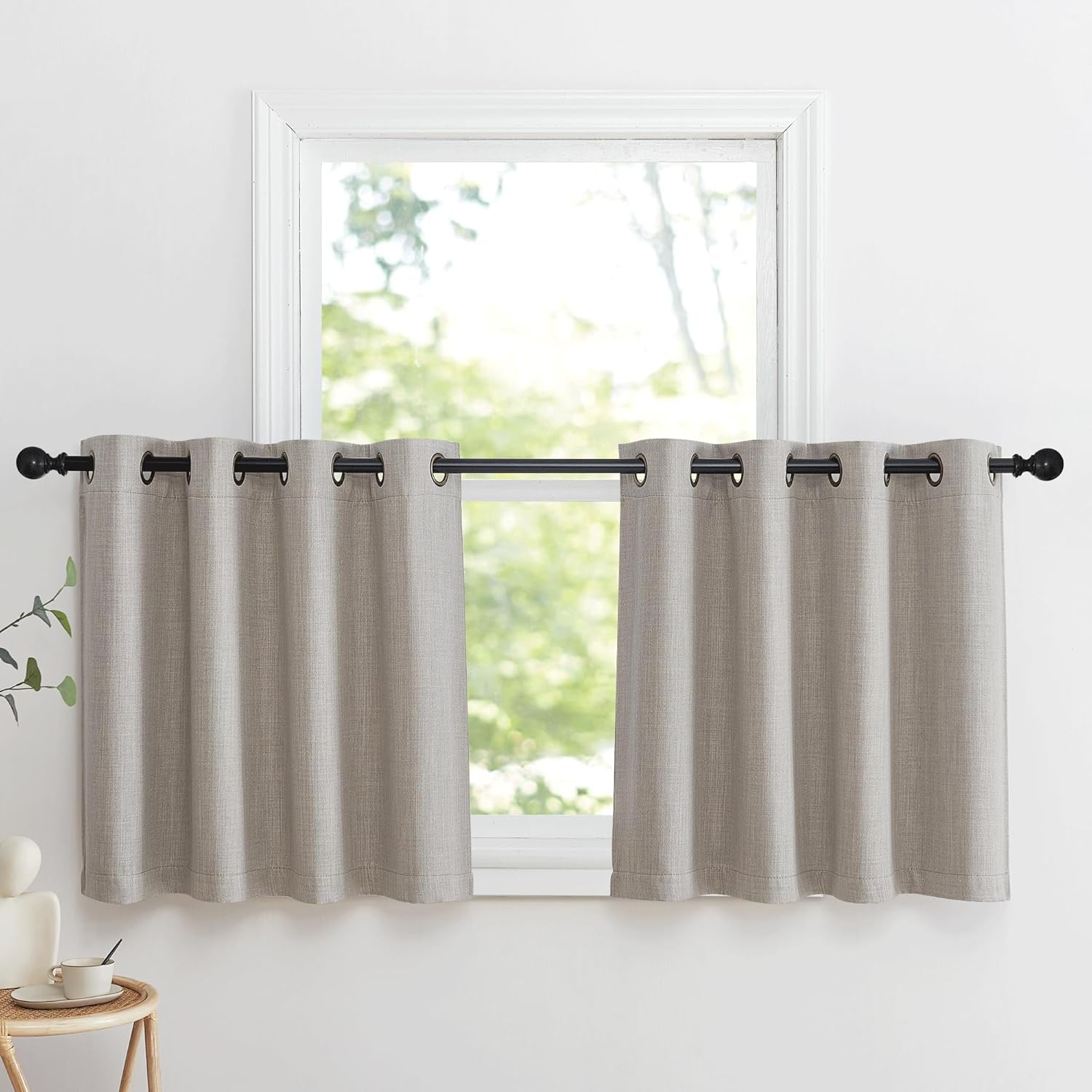 NICETOWN Linen Curtain Valances - Light Blocking Thermal Insulated Window Tiers | Angora, 30" Length, 2 Panels