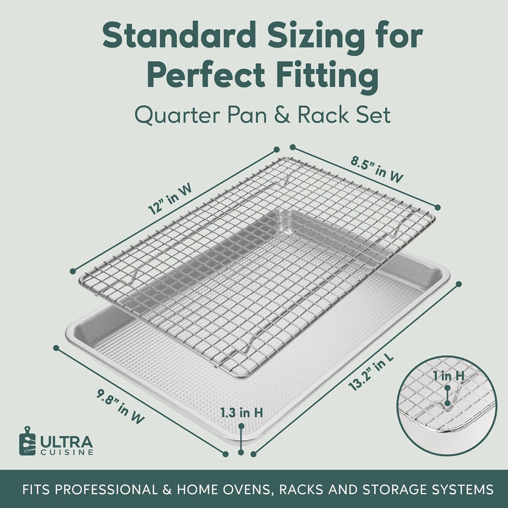 Ultra Cuisine Quarter Sheet Pan Set - Premium Aluminum Baking Sheet with Stainless Steel Rack & Cooling Racks