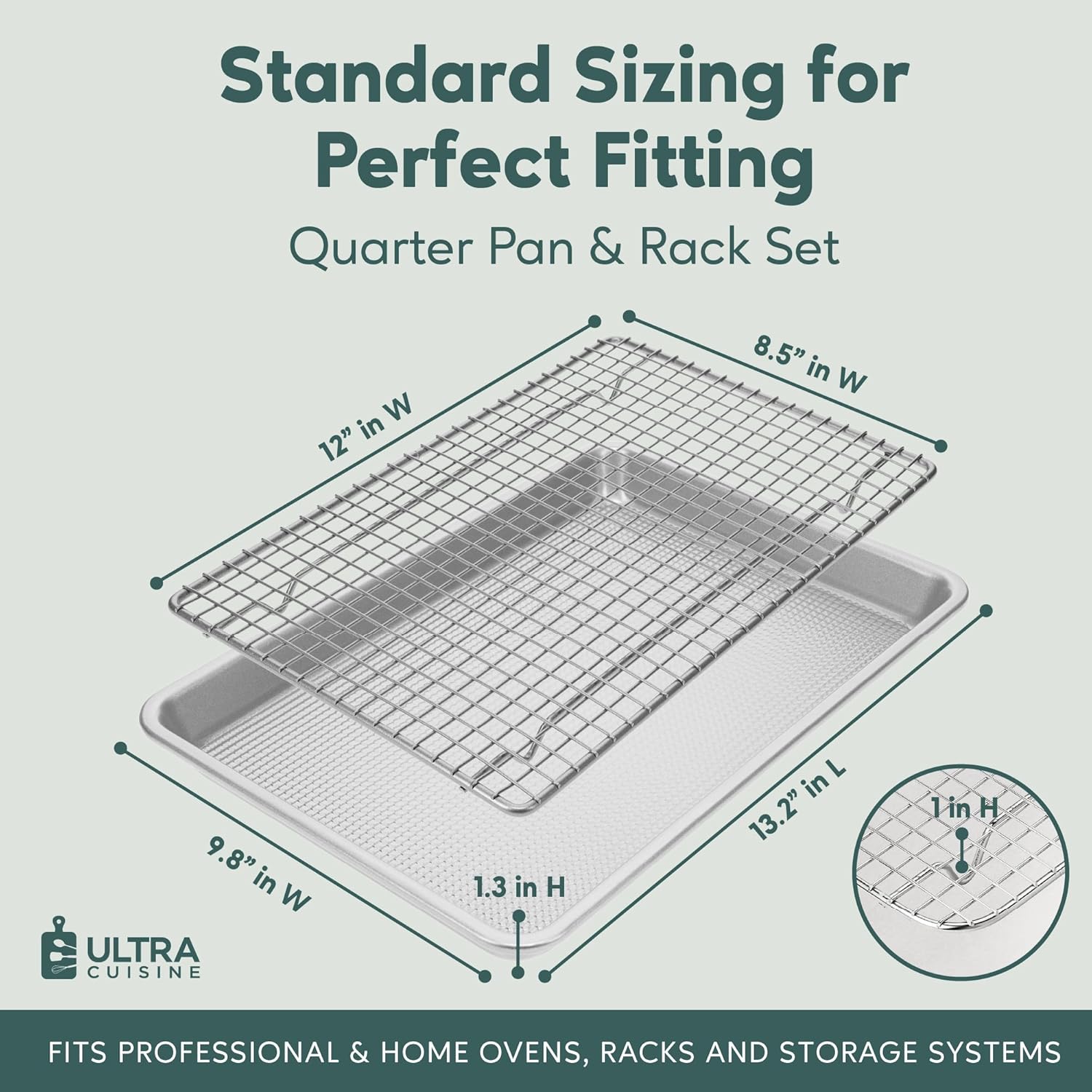 Ultra Cuisine Quarter Sheet Pan Set - Premium Aluminum Baking Sheet with Stainless Steel Rack & Cooling Racks