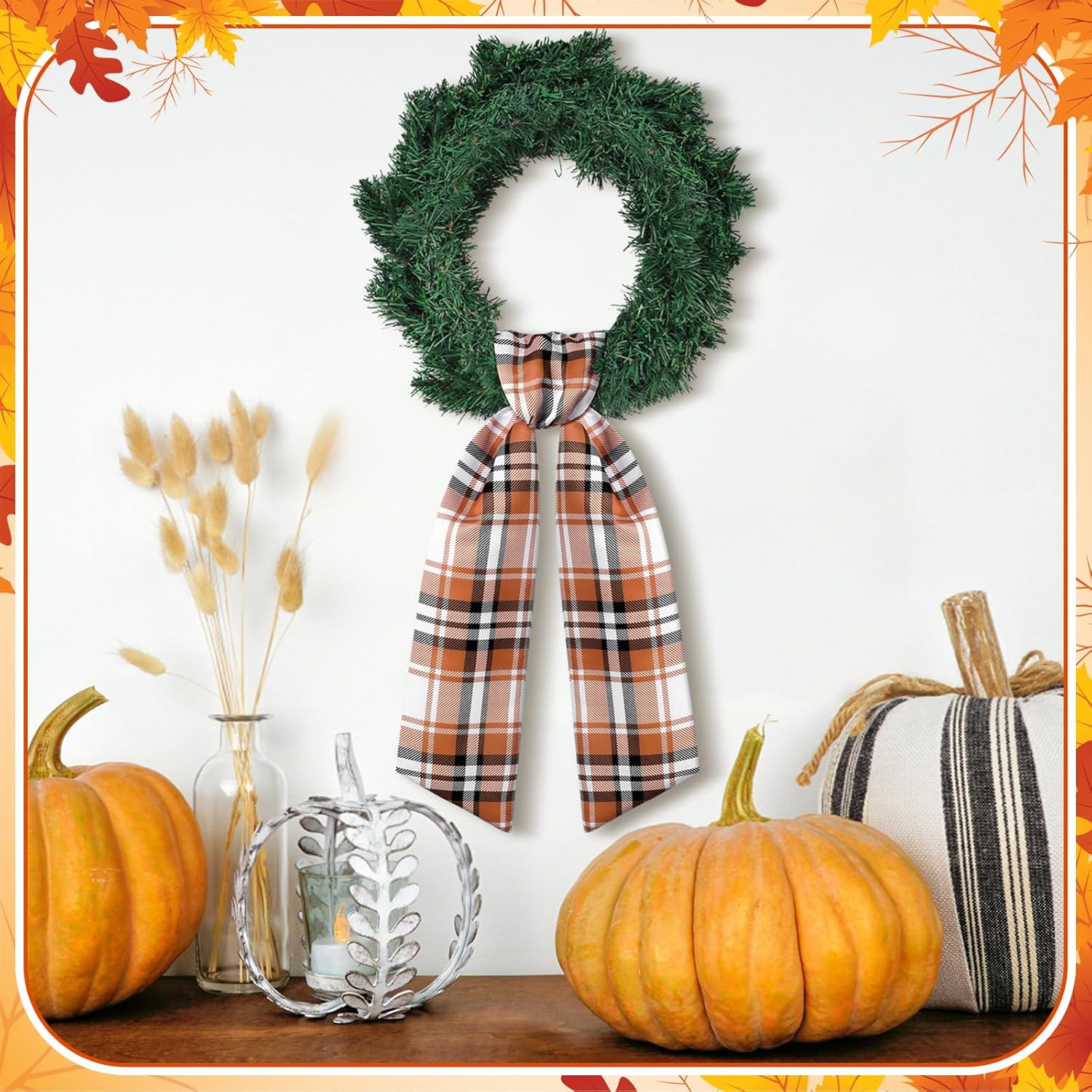 VitalCozy Fall Plaid Wreath Sash - Satin Ribbon for Monogrammed Embroidery | Indoor/Outdoor Decor