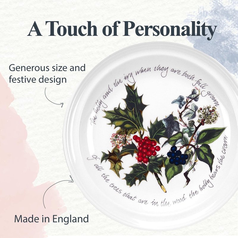 Portmeirion Holly and Ivy 10-inch Christmas Dinner Plates (Set of 4) - Festive Tableware, Beautiful Holly Motif - Microwave, Dishwasher, Freezer, Oven Safe - Holiday Dining & Seasonal Entertaining