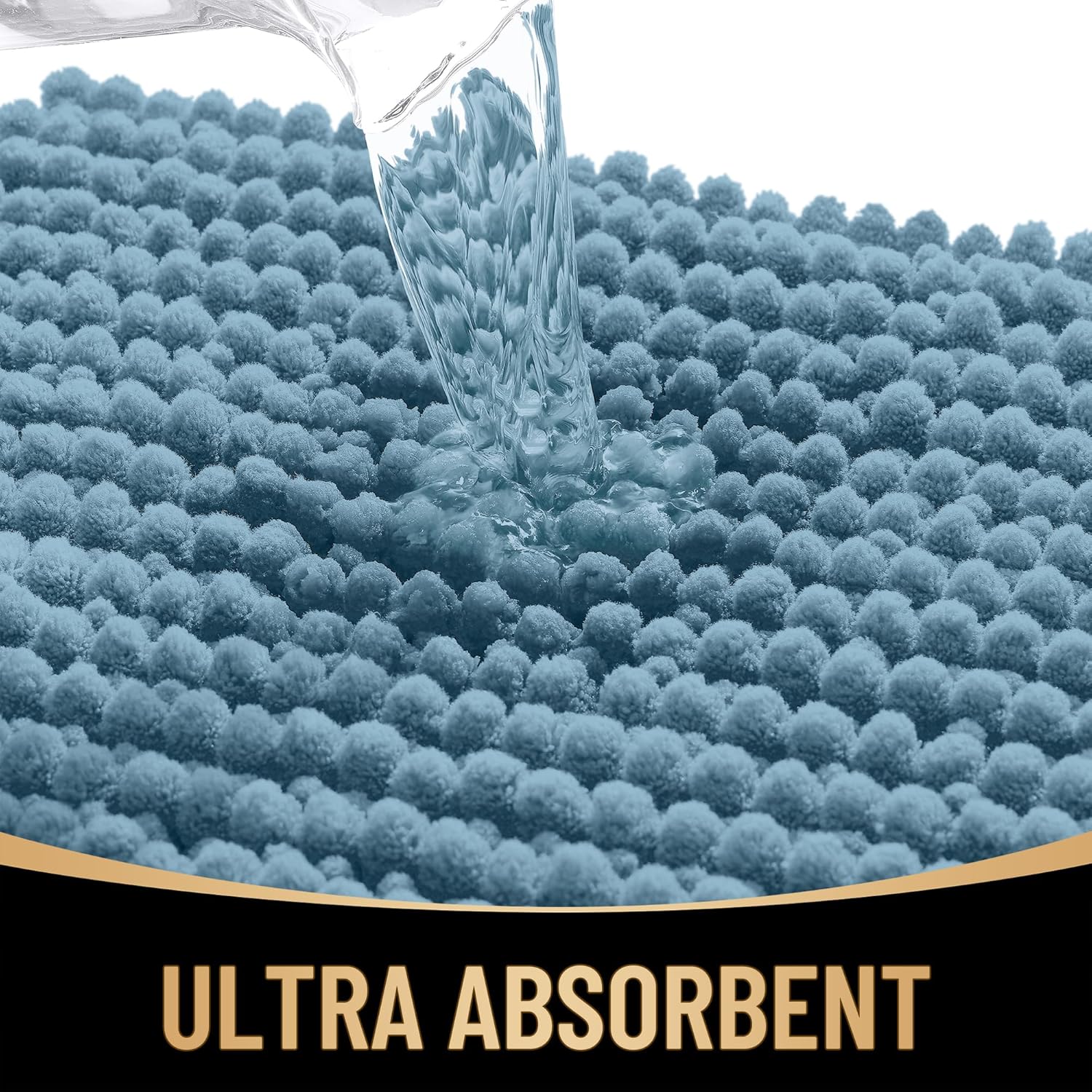 OLANLY Thick Bathroom Rugs - Extra Soft Chenille Mats with Rubber Backing | 24x16, Airy Blue