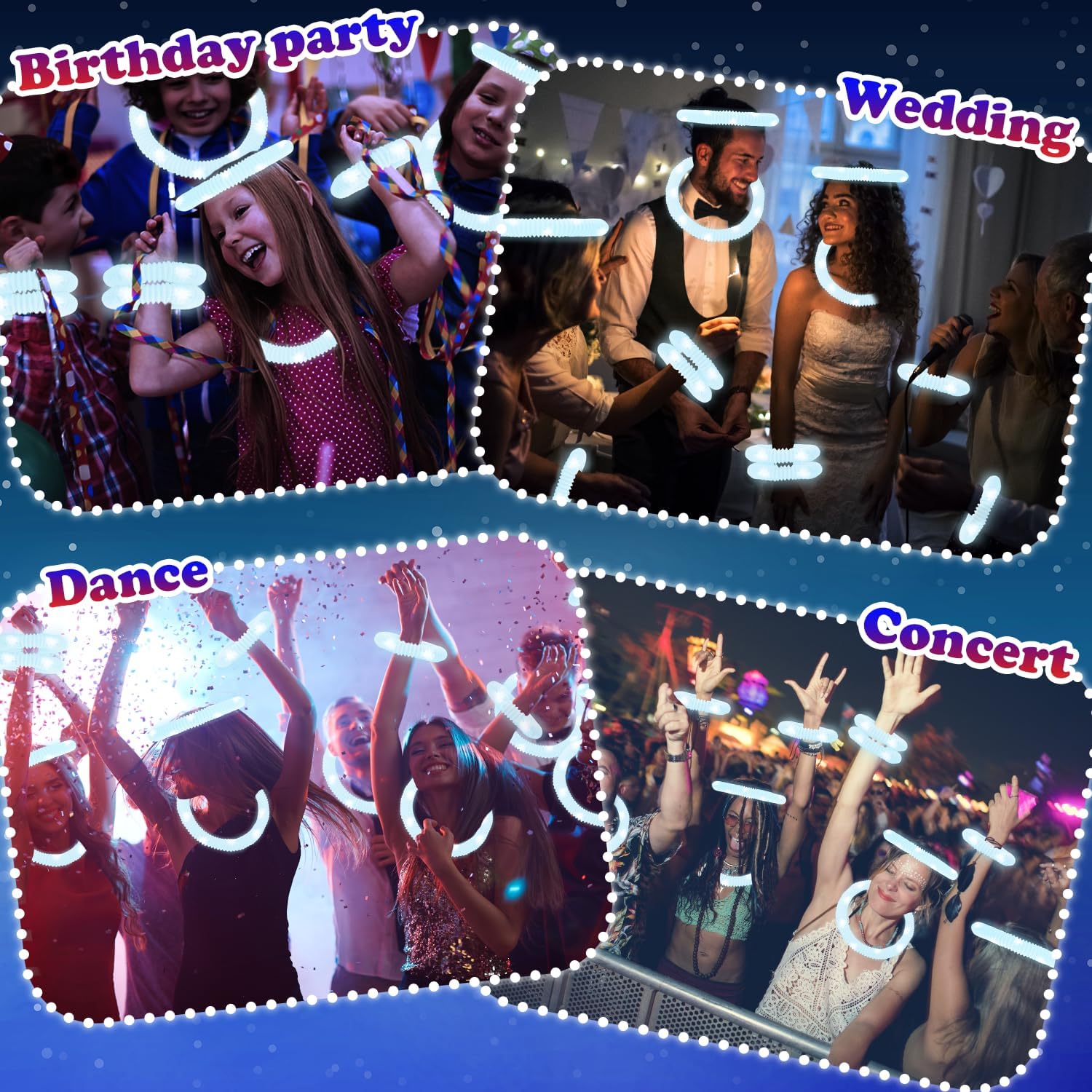 Skiennix Glow Sticks - 12-24 PCS White Party Favors | Fun Necklaces & Bracelets for Kids' Celebrations