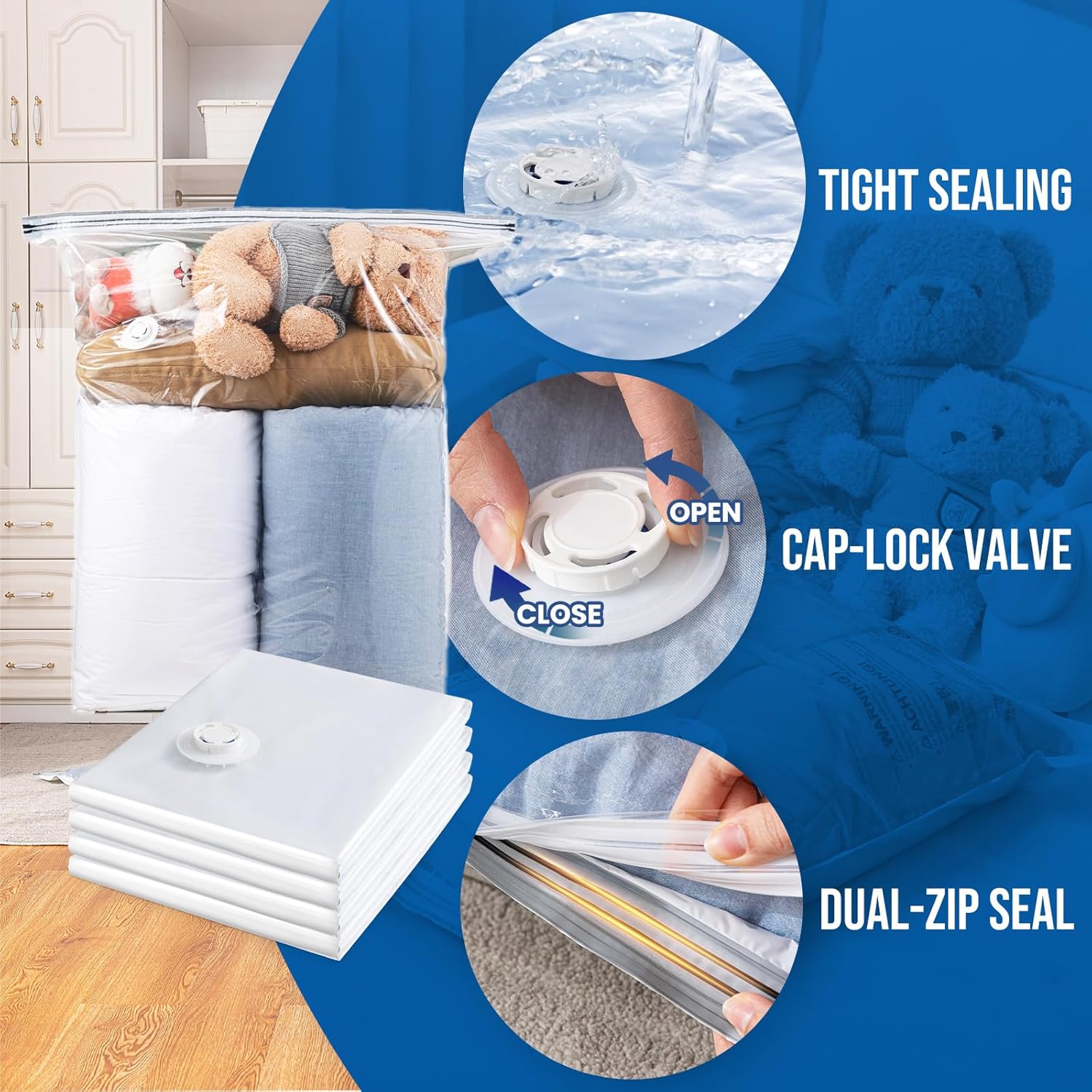 TAILI Jumbo Vacuum Storage Bags - 8 Pack Space Saver for Comforters & Blankets | 40x31 Inch