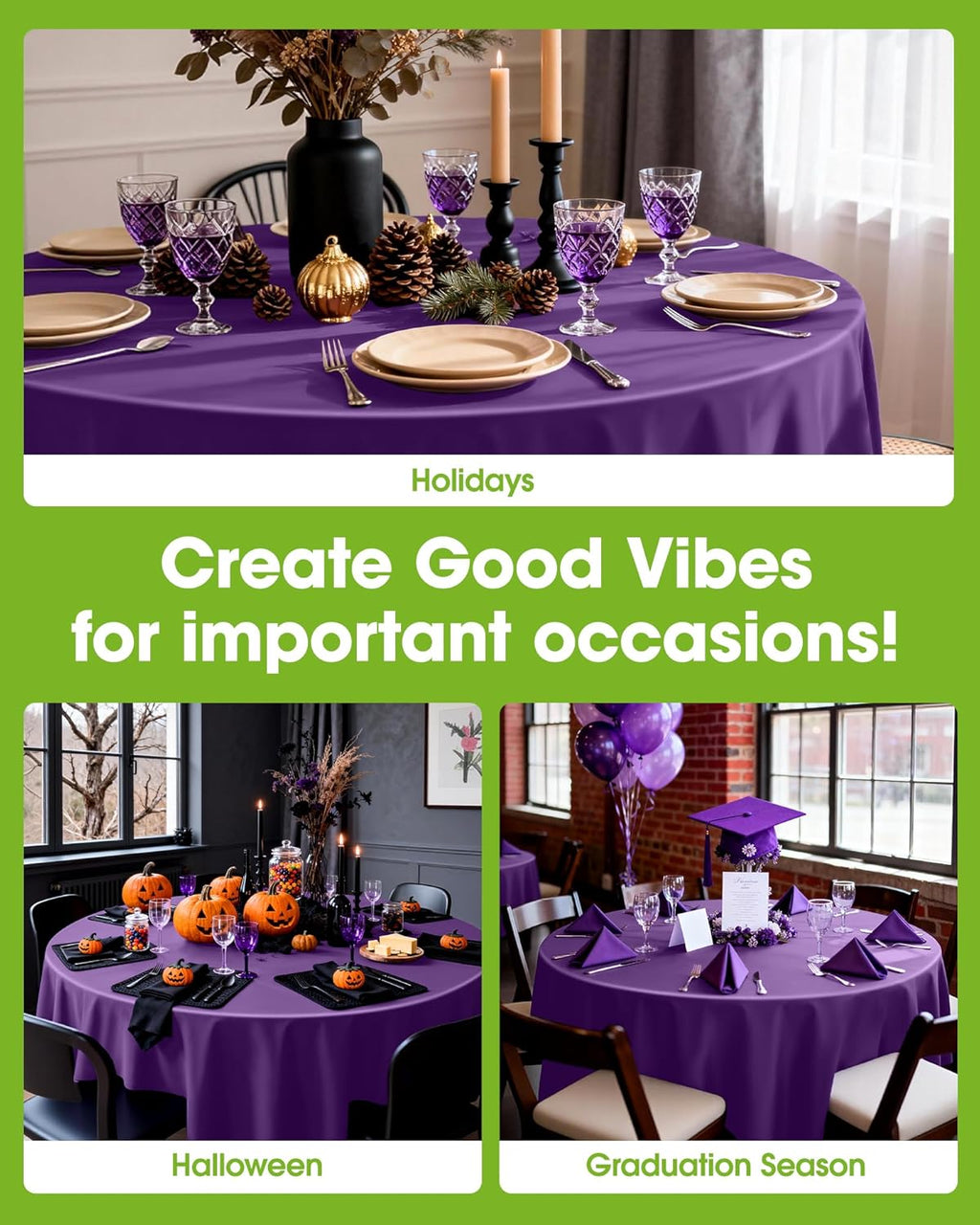 Pureegg Disposable Round Table Cloths - 84'' Leakproof & Sturdy, 8 Pack | Purple Graduation Decorations