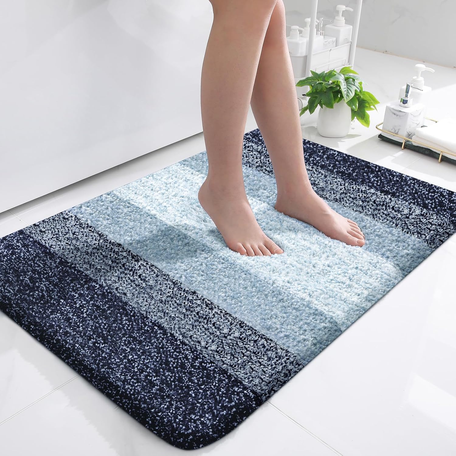 OLANLY Bathroom Rugs - Extra Soft Microfiber Mat | Quick Dry, Rubber Backing, 36x24, Airy Blue