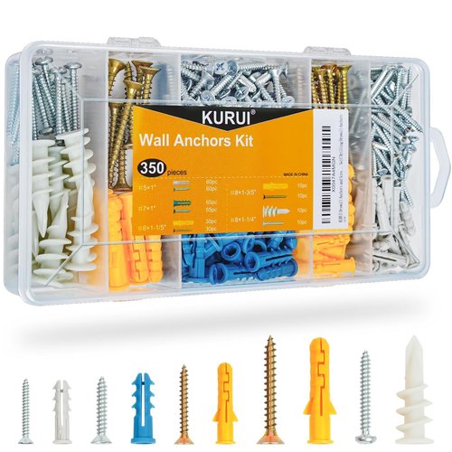 KURUI Drywall Anchors Kit - 350Pcs Assortment for Sheetrock & Concrete | 5 Sizes for Picture Hanging