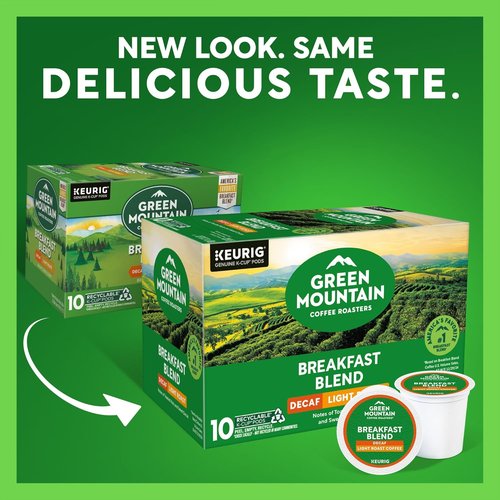Green Mountain Coffee Roasters Breakfast Blend Decaf - Light Roast K-Cup Pods, 60 Count (6 Packs of 10)