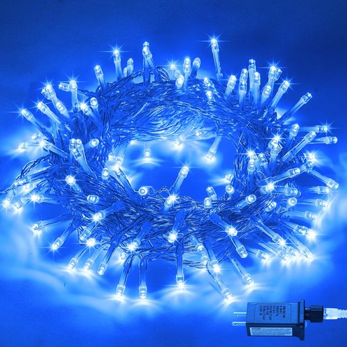 JMEXSUSS 100 LED Blue Christmas Lights - 33ft Connectable Fairy String Lights with 8 Modes for Indoor/Outdoor Use