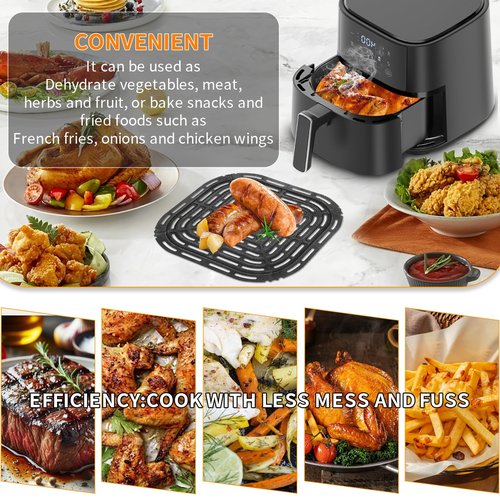 Air Fryer Grill Pan for CHEFMAN 6 Quart Paris Hilton 6 Quart 8 in 1 Air Fryer, 9.0 * 8.2'' Food Grade Nonstick Replacement Rack Parts Tray Grill Crisper Plate for CHEFMAN Air Fryer, Dishwasher Safe